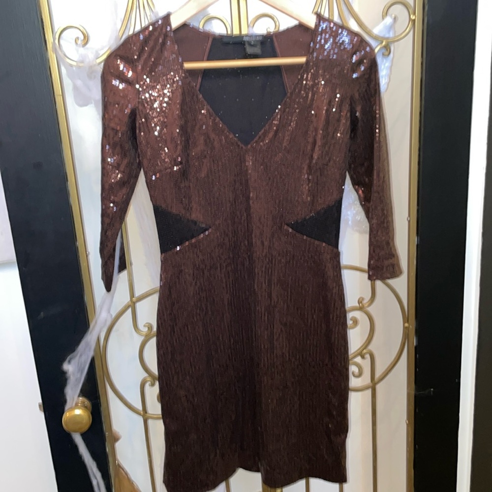 Brown and black 3/4 sleeve sequins size 0 xxsmal by jaygodfrey holiday ready